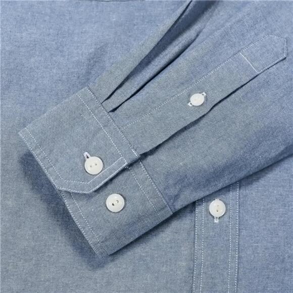 Chambray Shirt Men Long Sleeve Cotton Work Shirts with 2 Pockets - Picture 3 of 6